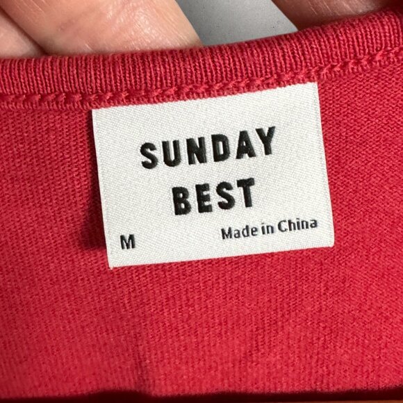 Aritzia Red Puff Sleeve Tie Front Crop‎ Top Womens Size Medium Sunday Best 77868 - Picture 5 of 15